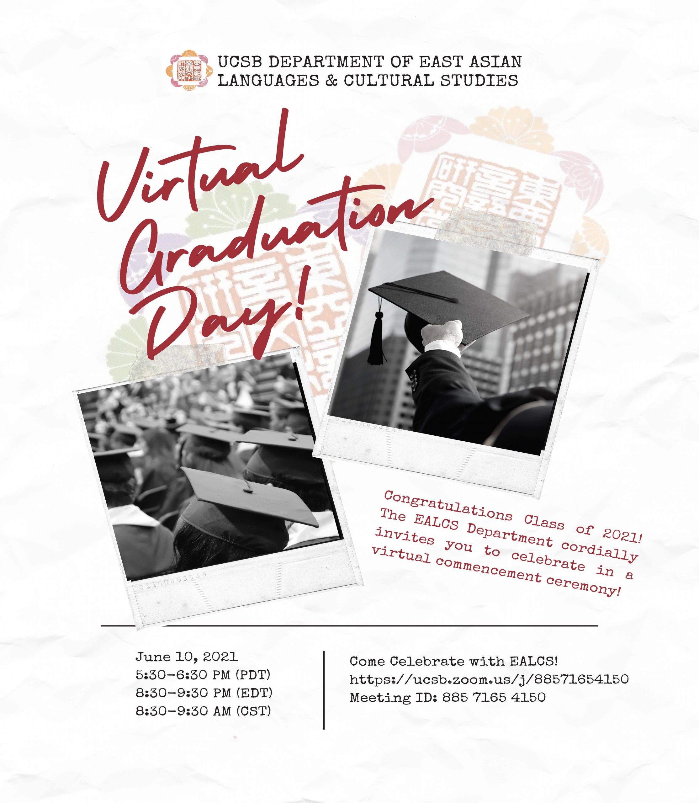 Virtual Graduation Schedule for UCSB EACS Department